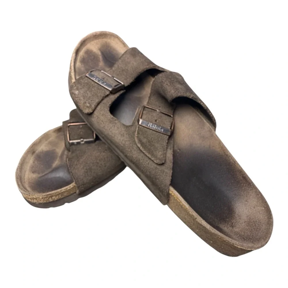 Betula by Birkenstock Dark Brown Suede Two Strap Buckle Sandals Slides Men US 10